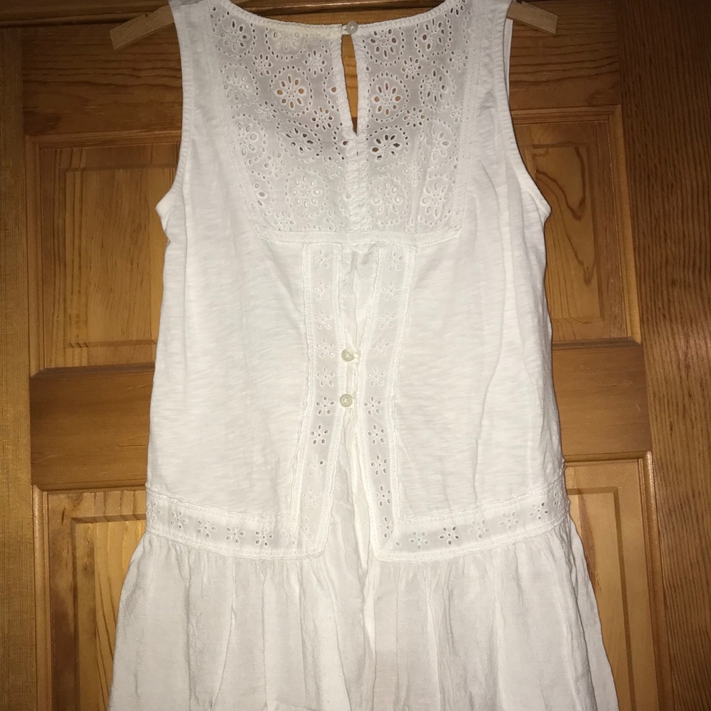 Anthropology White Embroidered Tank